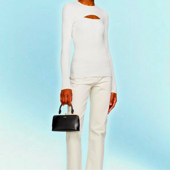 NWT Agolde ‘Lyza’ Cut Out Rib Knit Long Sleeve Shirt In “Powder” Size XS - Picture 3 of 16